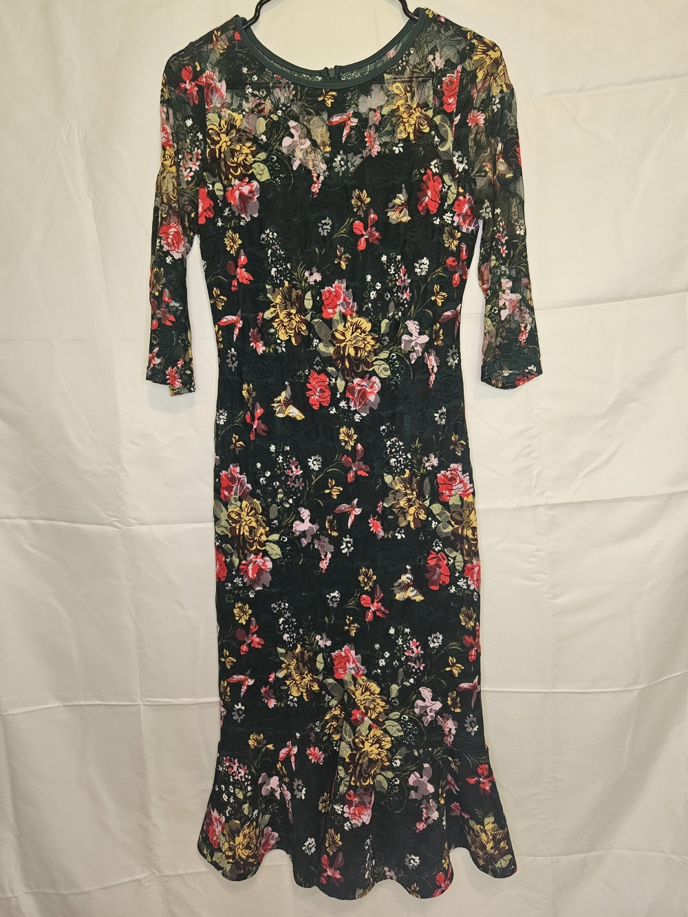 Floral Lace Green Midi Dress with Ruffle Hem Chic Fairycore Bodycon Boho